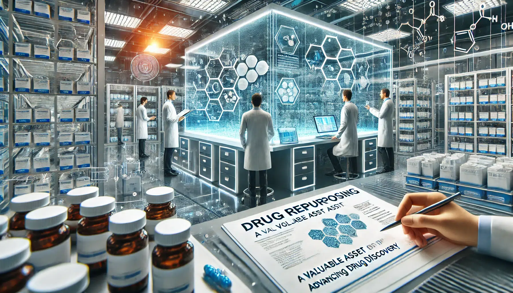 A-modern-and-professional-digital-illustration-representing-drug-repurposing-in-pharmaceutical-research.