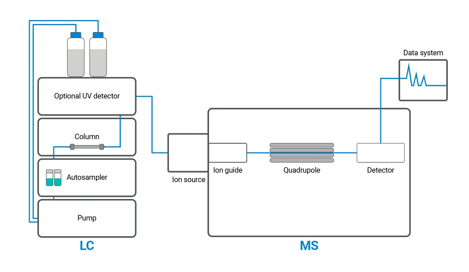 Diagram for a mass spectrometer detector of an HPLC