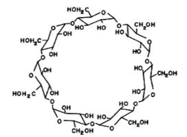 β-Cyclodextrin: a cyclic ring of seven glucose units.