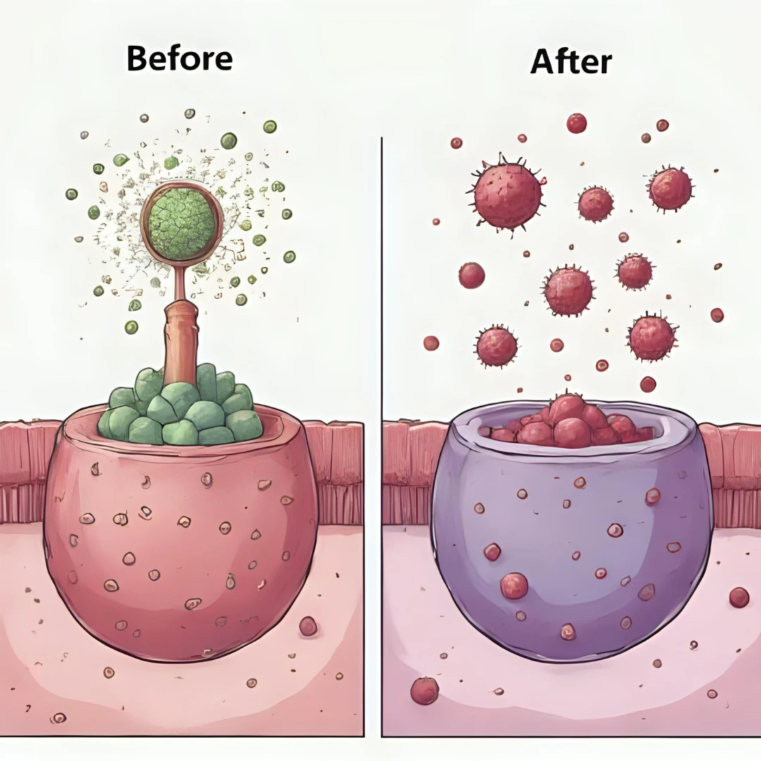 Before-and-after degradation comparison of PLGA microparticles under body-like conditions.
