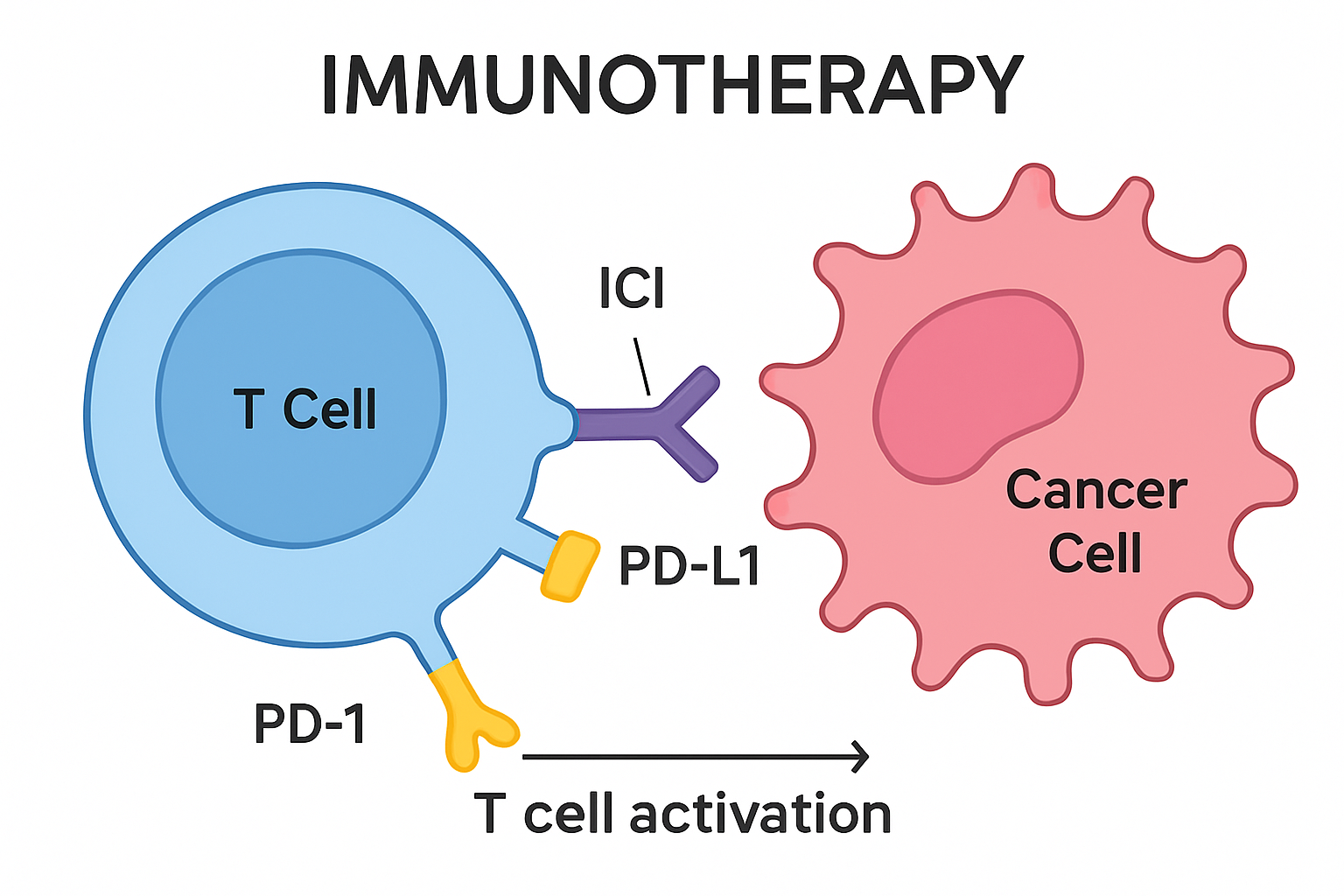 Mechanism of Immune Checkpoint Inhibitors (ICIs). This diagram illustrates how ICIs block the interaction between PD-1 on T cells and PD-L1 on cancer cells, thereby activating the T cell to attack the cancer cell. This is a key mechanism of immunotherapy